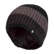 Mens Striped Turnover Cuff Knitted Thermal Beanie Hat for Winter