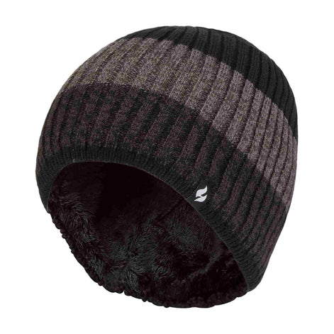 Mens Striped Turnover Cuff Knitted Thermal Beanie Hat for Winter