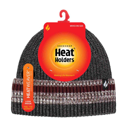 Mens Striped Turnover Cuff Knitted Thermal Beanie Hat for Winter