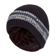 Mens Striped Turnover Cuff Knitted Thermal Beanie Hat for Winter