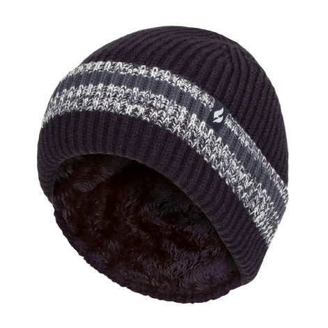 Mens Striped Turnover Cuff Knitted Thermal Beanie Hat for Winter