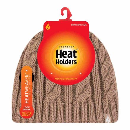 Ladies Cable Knit 3.4 Tog Fleece Lined Thermal Winter Hat