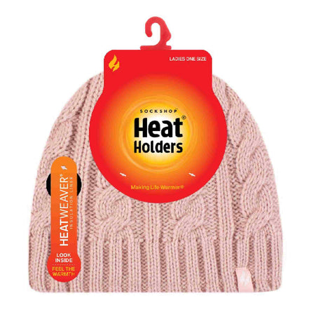 Ladies Cable Knit 3.4 Tog Fleece Lined Thermal Winter Hat