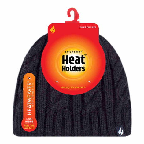Ladies Cable Knit 3.4 Tog Fleece Lined Thermal Winter Hat