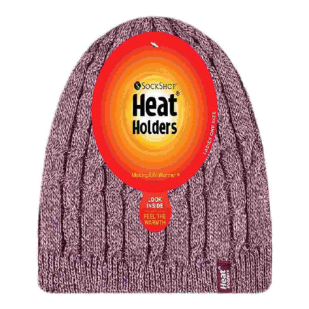 Ladies Cable Knit Fleece Lined Knitted Thermal Beanie Hat