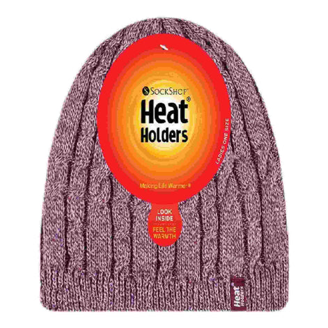 Ladies Cable Knit Fleece Lined Knitted Thermal Beanie Hat
