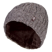 Ladies Cable Knit Fleece Lined Turnover Hat for Winter