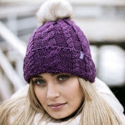 Ladies Cable Knit Fleece Lined Thermal Winter Bobble Hat with Pom Pom