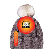 Ladies Cable Knit Fleece Lined Thermal Winter Bobble Hat with Pom Pom