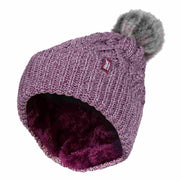 Ladies Knitted Turnover Cuffed Pom Pom Beanie Hat with Bobble