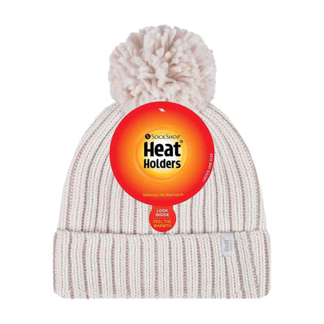 Ladies Ribbed Cuffed Thermal Insulated Winter Pom Pom Bobble Hat