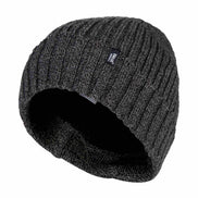 Mens Ribbed Knit Fleece Lined Turn Over Cuff Thermal Beanie Hat