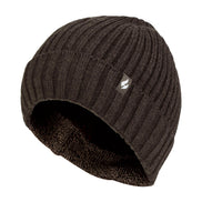Mens Ribbed Knit Fleece Lined Turn Over Cuff Thermal Beanie Hat