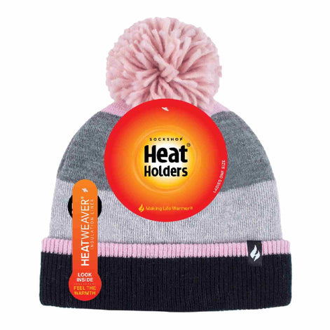 Ladies Warm Knit Fleece Lined Winter Hat with Pom Pom