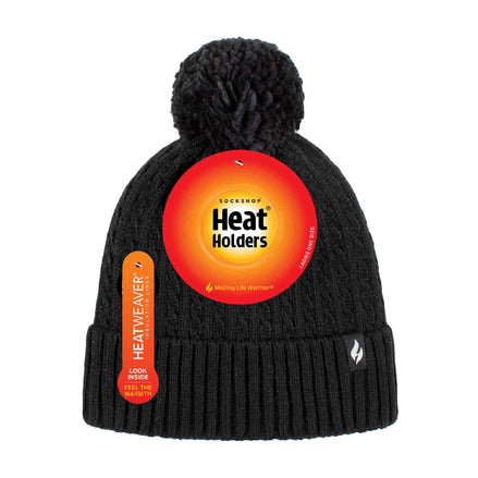 Ladies Winter Ribbed Thermal Cable Knit Beanie Pom Pom Hat