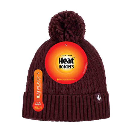 Ladies Winter Ribbed Thermal Cable Knit Beanie Pom Pom Hat