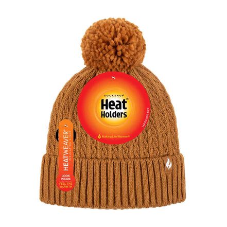Ladies Winter Ribbed Thermal Cable Knit Beanie Pom Pom Hat