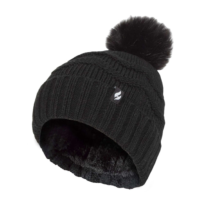 Ladies Zig Zag Turnover Thermal Pom Pom Hat for Winter