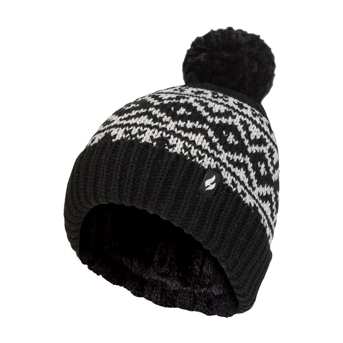Cozy Patterned Bobble Hat for Women | Cable Knit Beanie with Fleece Lining