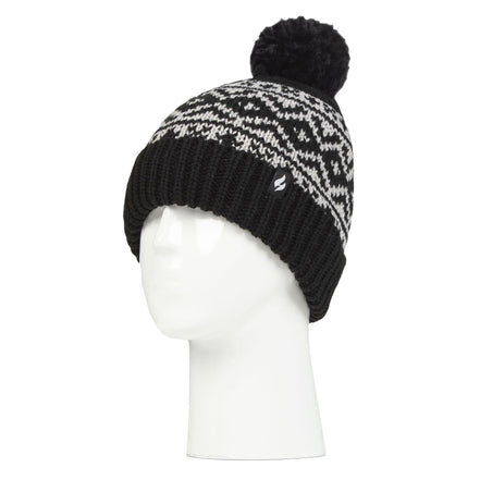 Cozy Patterned Bobble Hat for Women | Cable Knit Beanie with Fleece Lining