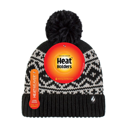 Cozy Patterned Bobble Hat for Women | Cable Knit Beanie with Fleece Lining