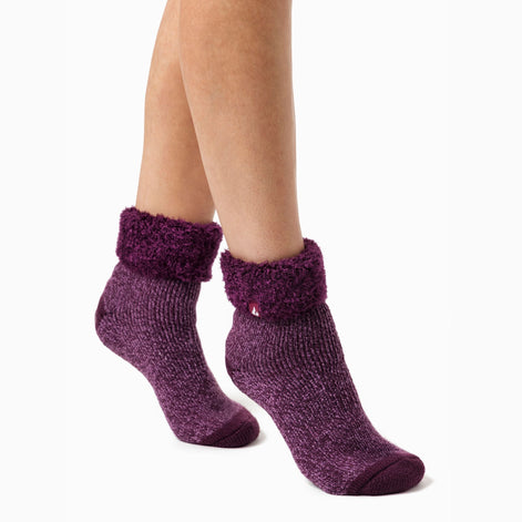 Ladies Non Slip Thermal Low Cut Ankle Slipper Bed Socks with Grips