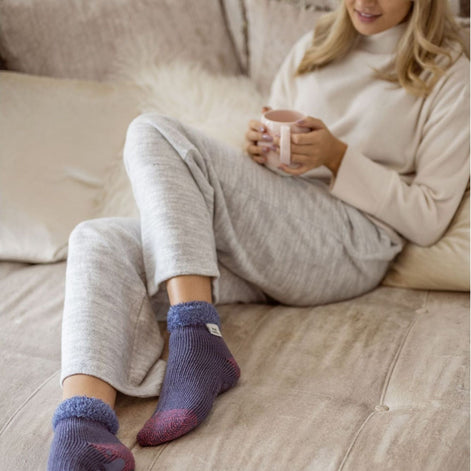 Ladies Cuddly Fluffy Sliper Bed Socks with Feather Top