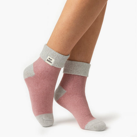 Ladies Thermal Sleep Bed Socks with Rib Turn Over Cuff