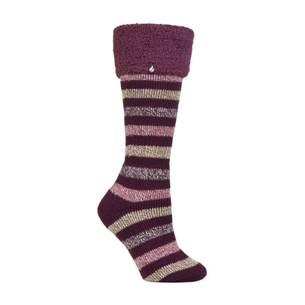 Ladies Multicoloured Striped Patterned Long Wellington Boot Thermal Socks