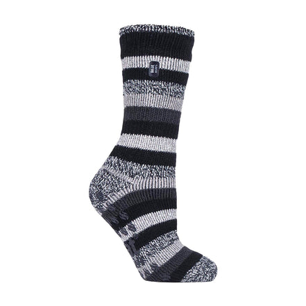 Ladies Striped Non Skid Thermal Slipper Socks with Grips