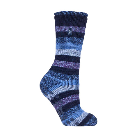 Ladies Striped Non Skid Thermal Slipper Socks with Grips