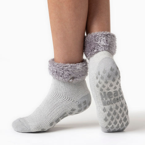 Ladies Non Slip Thermal Low Cut Ankle Slipper Bed Socks with Grips