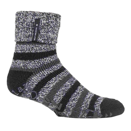 Mens Turnover Thermal Fleece Lined Bed Socks with Non Slip Grips