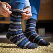 Mens Thermal Patterned Brushed Socks with Stripes for Winter