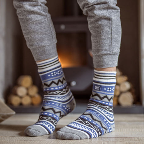 Mens Nordic Patterned Non Slip Thermal Slipper Socks with Grips