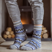 Mens Nordic Patterned Non Slip Thermal Slipper Socks with Grips