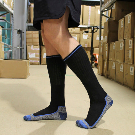 Men's Knee High Bamboo Work Socks for Steel Toe Boots | Anti Sweat Heavy Duty