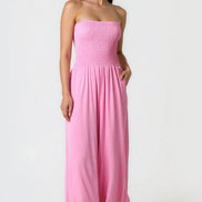 Pink Bandeau Shirred Jumpsuit