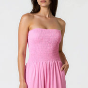 Pink Bandeau Shirred Jumpsuit