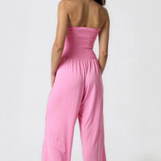 Pink Bandeau Shirred Jumpsuit