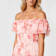 Pink Floral Bardot Tiered Maxi Dress