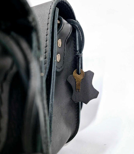 Natural Leather Saddle Backpack - Black
