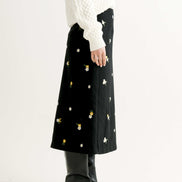 Buffy Daisy Tweed Midi Skirt - Black