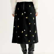 Buffy Daisy Tweed Midi Skirt - Black