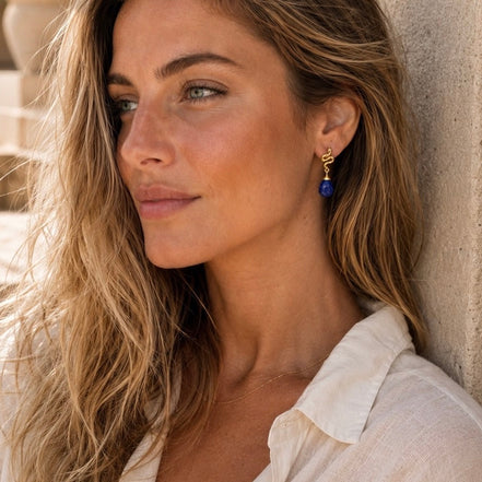 Medusa Small Gemstone Drop Earrings Lapis