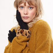 Louche Cadhla Faux Suede And Fur Cuffed Touch Screen Gloves - Black