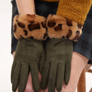 Louche Cadhla Faux Suede And Fur Cuffed Touch Screen Gloves - Green