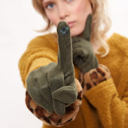 Louche Cadhla Faux Suede And Fur Cuffed Touch Screen Gloves - Green