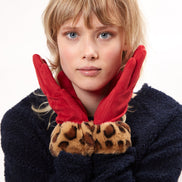 Louche Cadhla Faux Suede And Fur Cuffed Touch Screen Gloves - Red