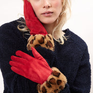 Louche Cadhla Faux Suede And Fur Cuffed Touch Screen Gloves - Red